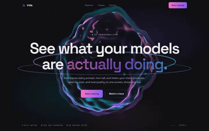 Irida AI observability website